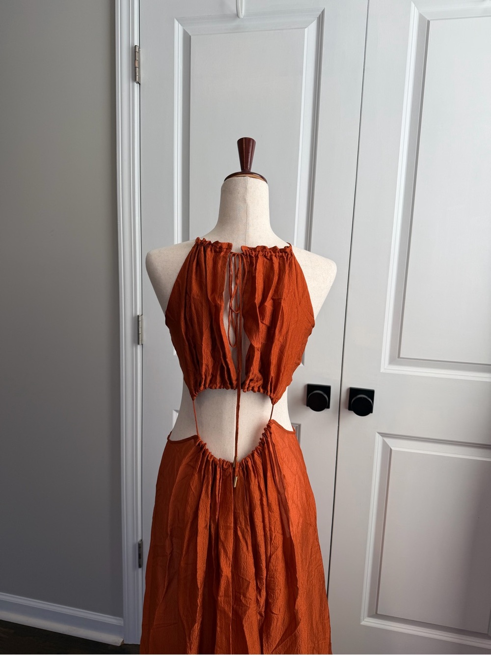 Cult Gaia Orange Amber Thera Cut-Out Maxi Dress Gown, Size Large - Picture 8 of 11